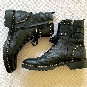 Sam Edelman Black Silver Studded Moto Boot